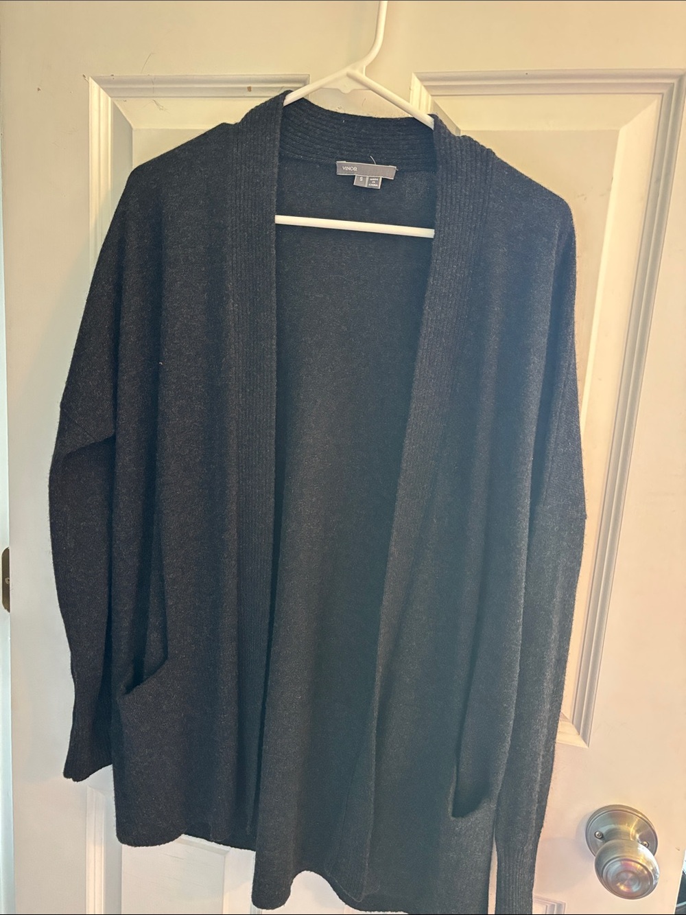 Vince Cashmere Dark Charcoal Open-Front Cardigan